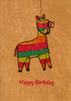Houten wenskaart - Happy Birthday Piñata