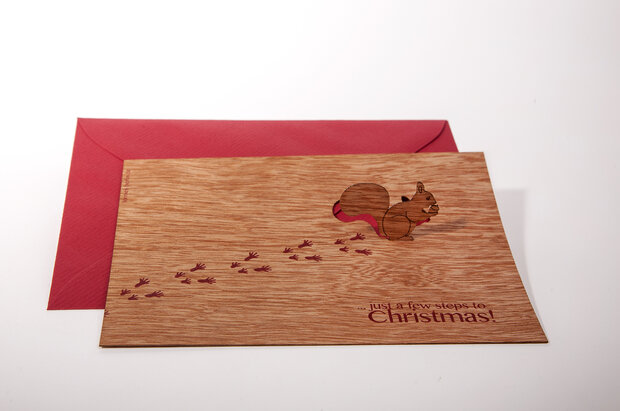 Houten kaart pop-up - kerst eekhoorn
