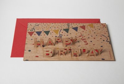 Houten kaart pop-up - happy birthday